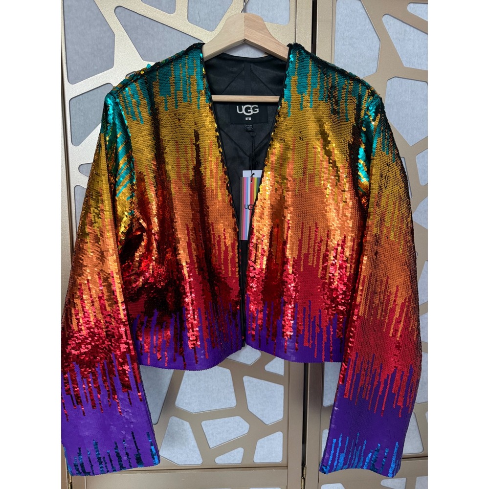 UGG Chanley Pride Rainbow Sequin Ombre Cropped Jacket Blazer Small Medium New